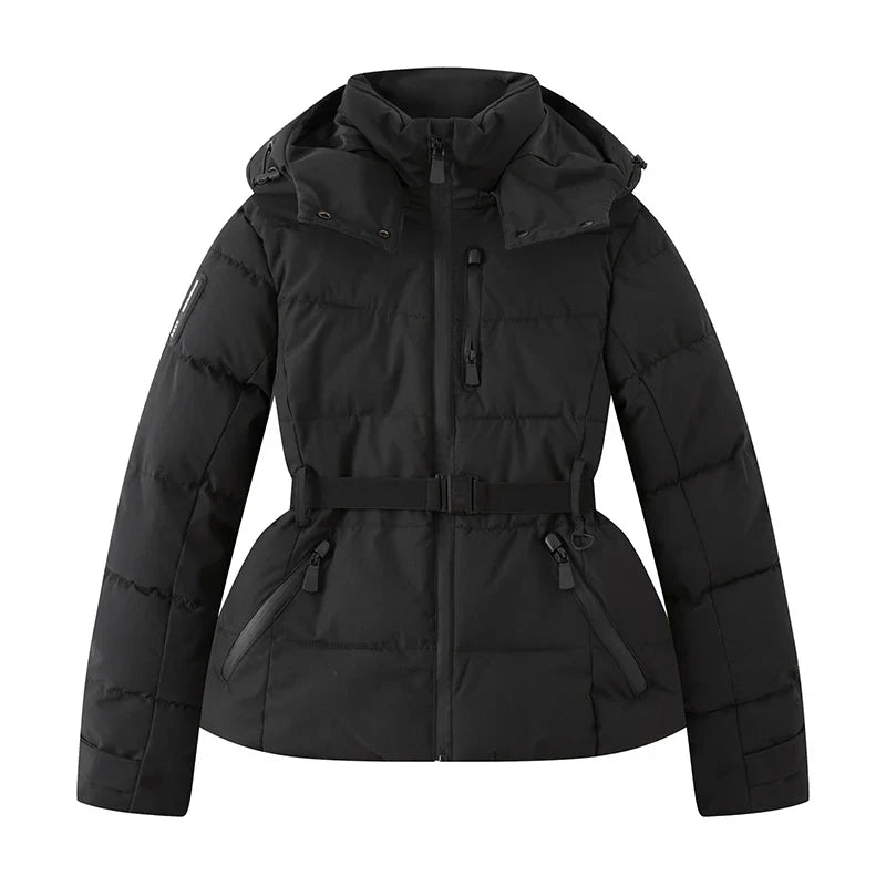 Damen Steppjacke mit Kapuze und Gürtel, glänzend, in verschiedenen Farben