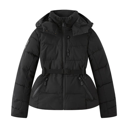 Damen Steppjacke mit Kapuze und Gürtel, glänzend, in verschiedenen Farben