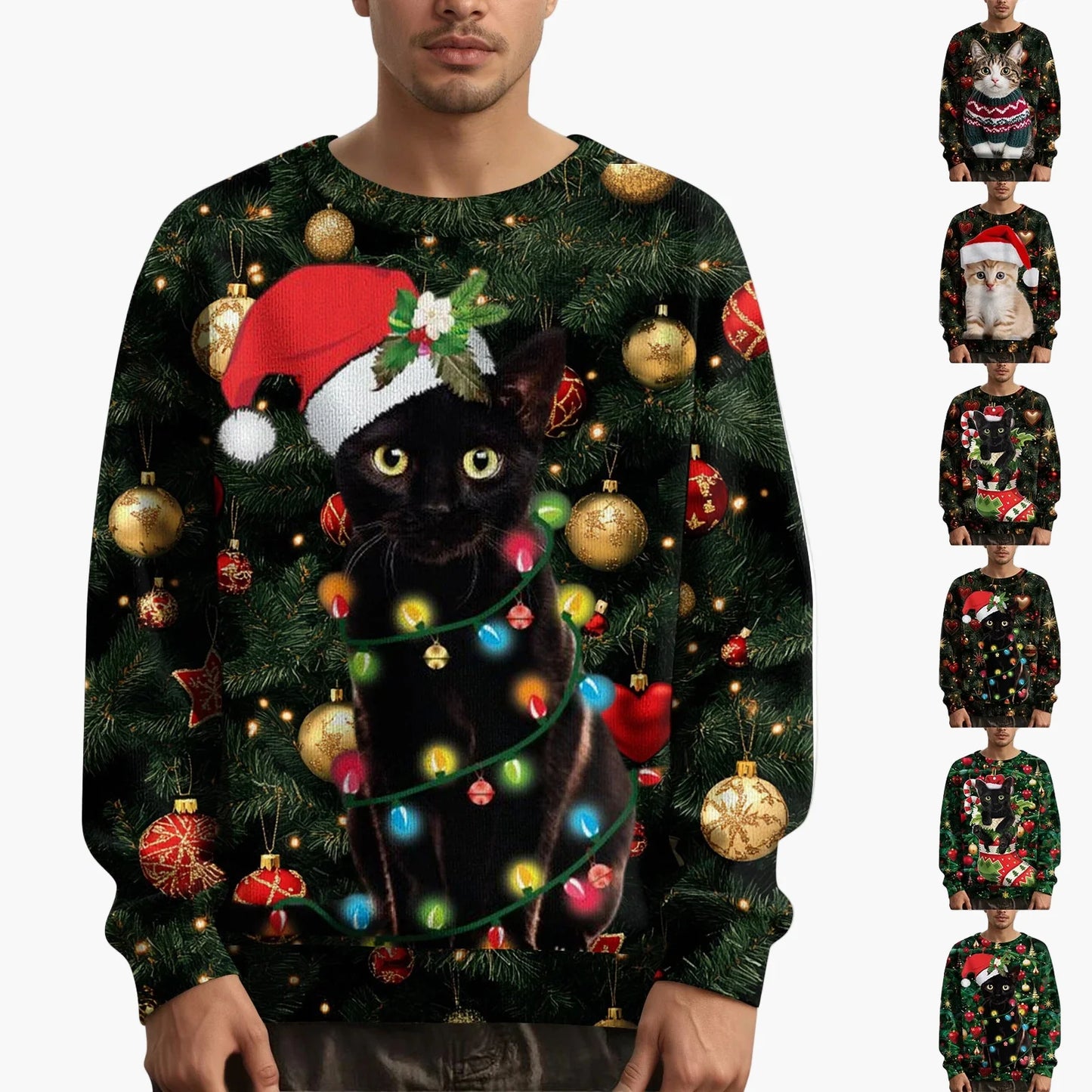 Herren Weihnachts-Sweatshirt mit Katzenmotiv – Lustiger Pullover für die Festtage und Winterzeit