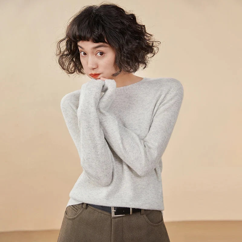 Damen Rundhals Pullover Langarm Basic Strickpullover