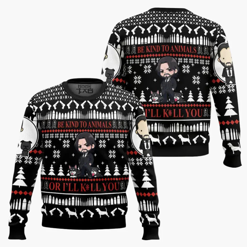 Herren Ugly Christmas Sweater John Wickmas Pullover – Lustiger Weihnachts-Pulli für Fans