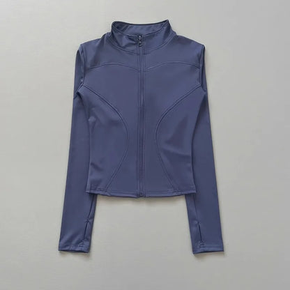 Damen Sportjacke mit Stehkragen & Reißverschluss, Langarm, schmale Passform