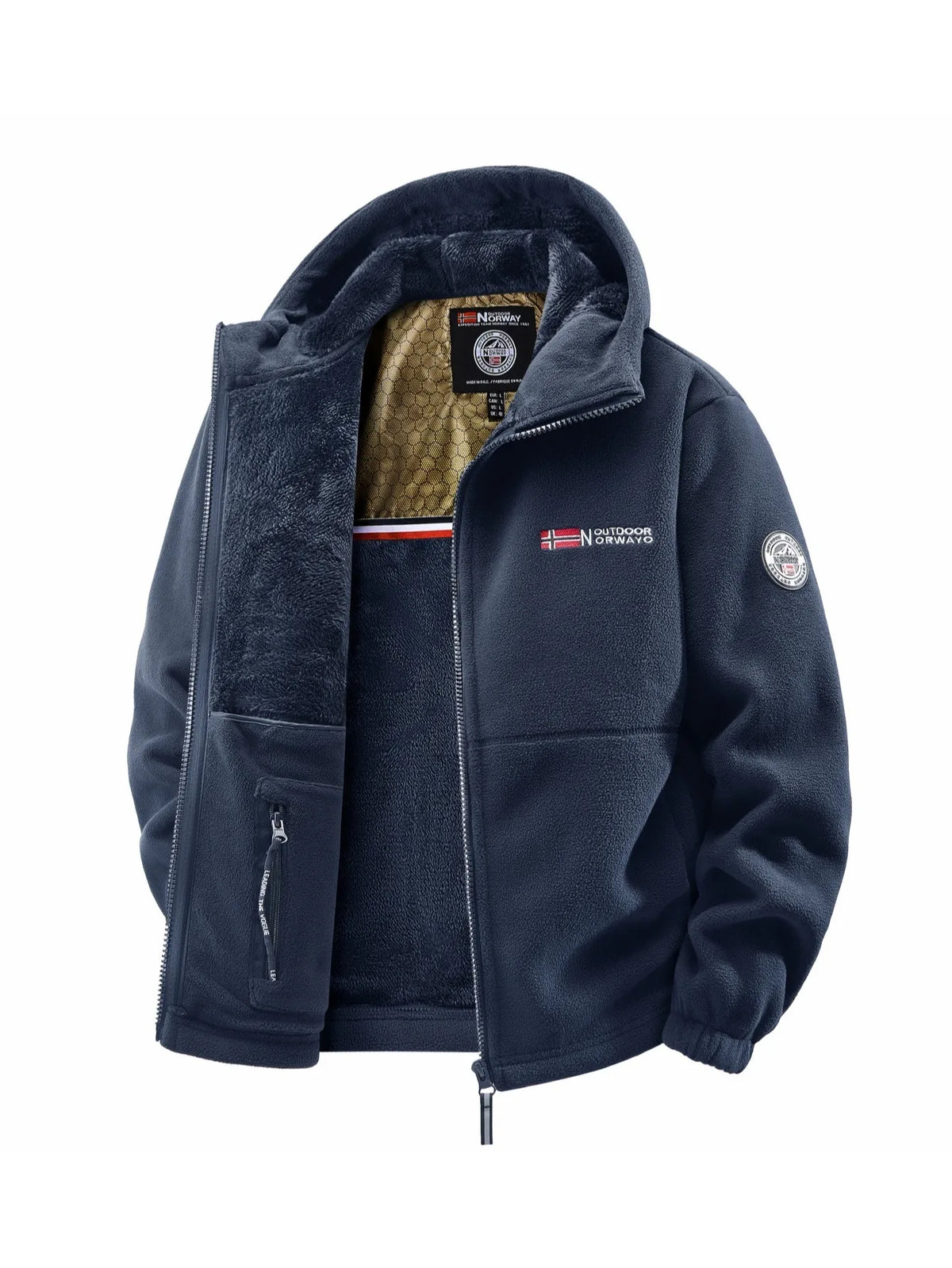 Herren Kapuzen-Fleecejacke mit Reißverschluss und Taschen, gefüttert
