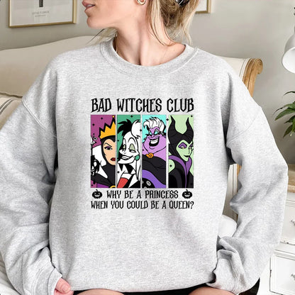 Damen Sweatshirt Rundhals "Bad Witches Club" Druck Langarm Baumwollmischung