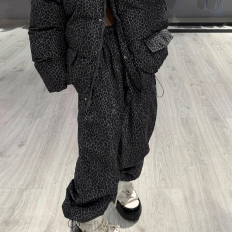 Damen Oversize Steppjacke Gemustert mit Kapuze