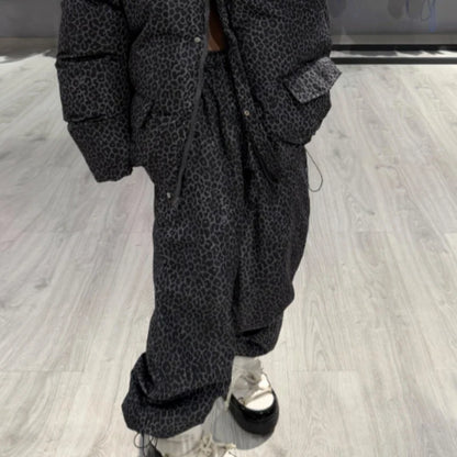 Damen Oversize Steppjacke Gemustert mit Kapuze