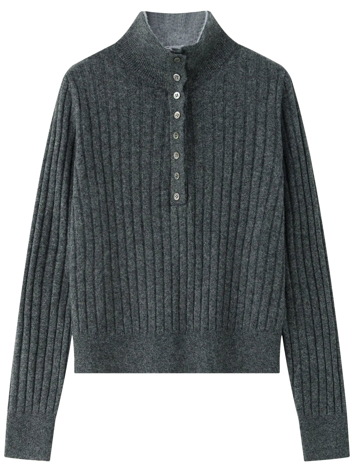 Gerippter Damen Pullover mit Polokragen Langarm Strickpullover