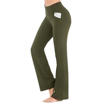 Damen Bootcut Hose mit hohem Bund und Taschen für Sport & Freizeit