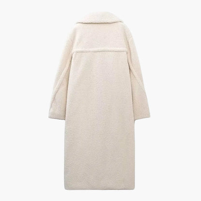 Damen Teddy-Mantel mit Doppelreiher – Eleganter Winter-Look, Langer Kuschel-Pelz, Urban Style