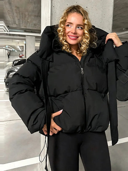 Damen Steppjacke mit Kapuze und Ohren Kurze Pufferjacke