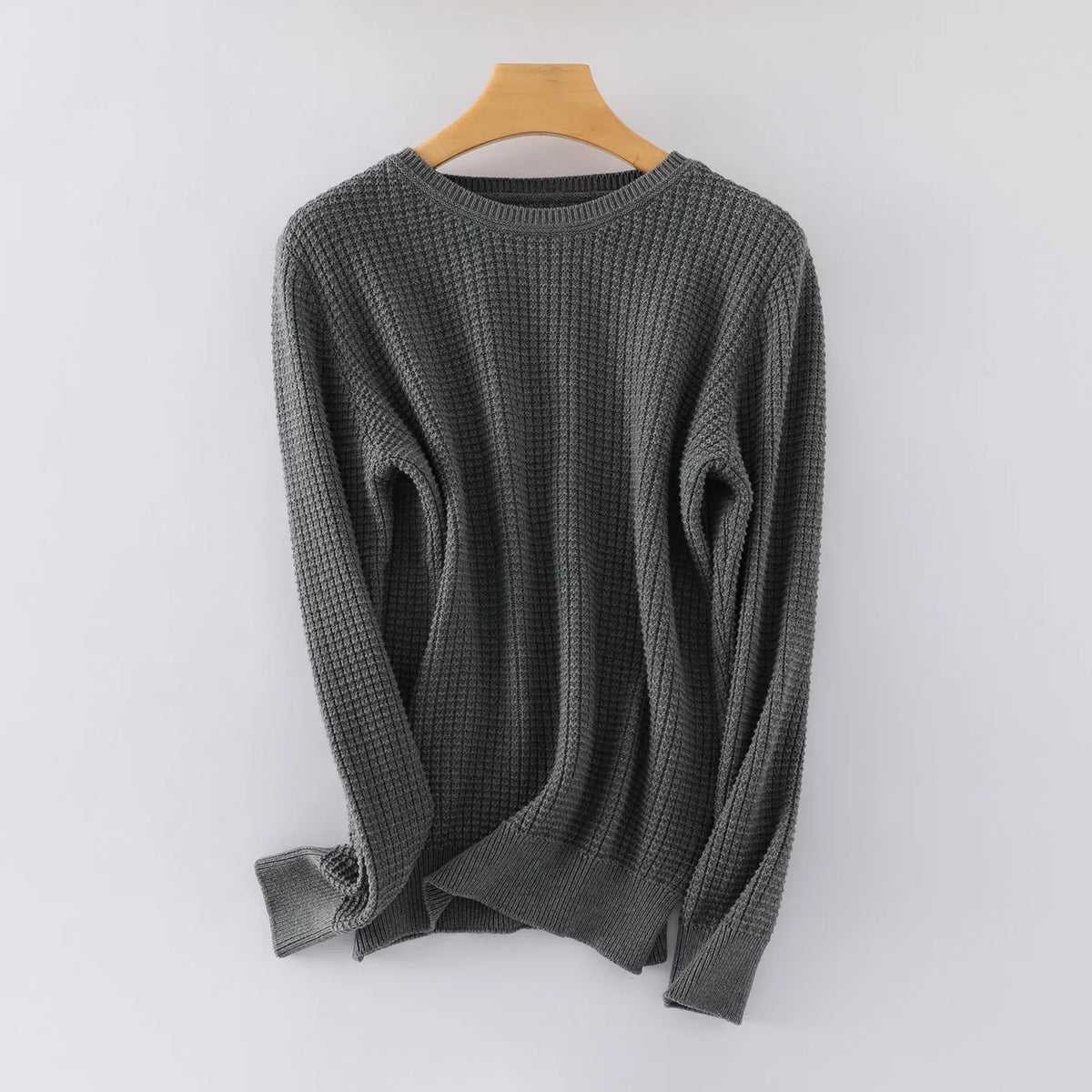 Damen Feinstrickpullover Rundhals Langarm Waffelmuster