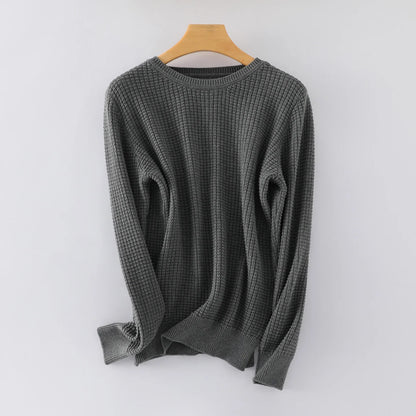 Damen Feinstrickpullover Rundhals Langarm Waffelmuster