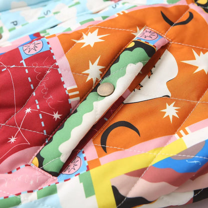 Damen Steppjacke im Patchwork-Stil für Streetwear und Freizeit