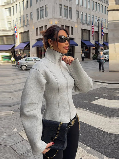 Damen Sportliche Jacke mit Stehkragen Reißverschluss