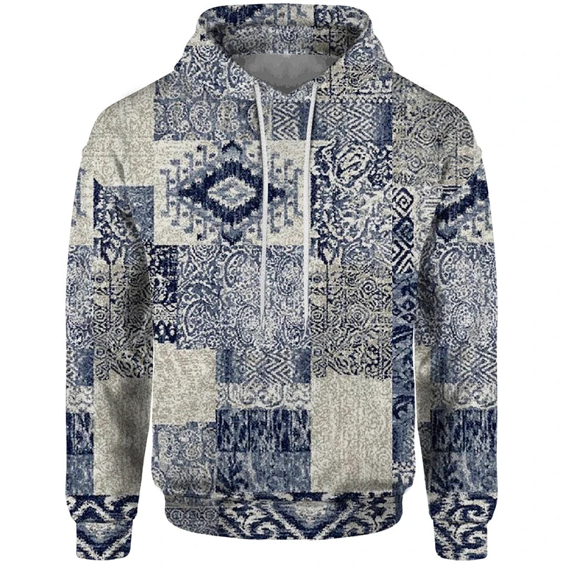 Hoodie Unisex Patchwork Muster Kordelzug Langarm