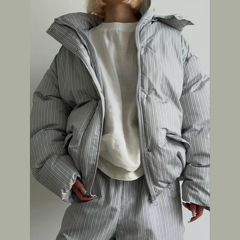 Damen Oversize Steppjacke Gemustert mit Kapuze