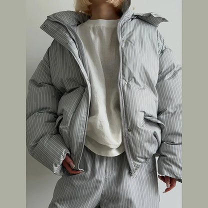 Damen Oversize Steppjacke Gemustert mit Kapuze