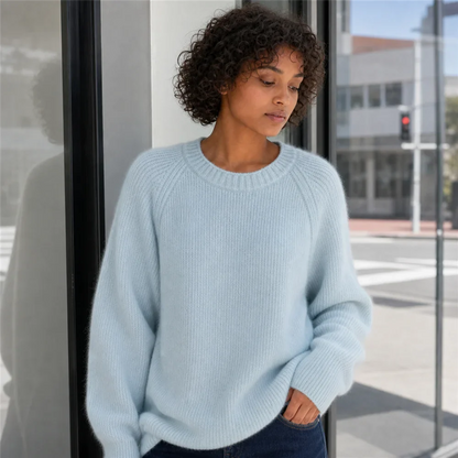 Damen Oversize Rippstrick Pullover Rundhals
