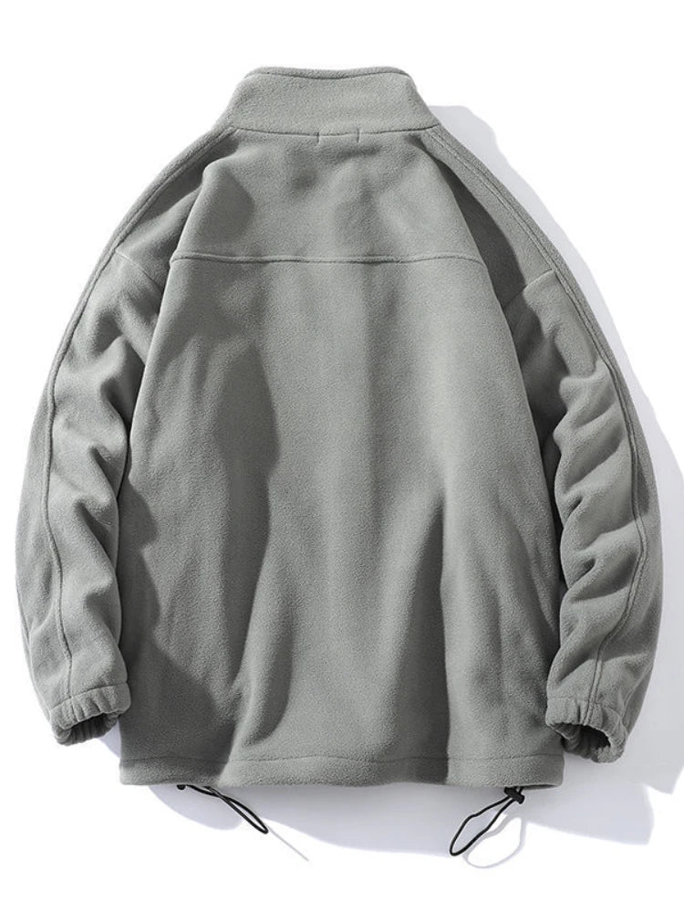 Fleecejacke Stehkragen Reißverschluss Aufnäher Langarm Beige