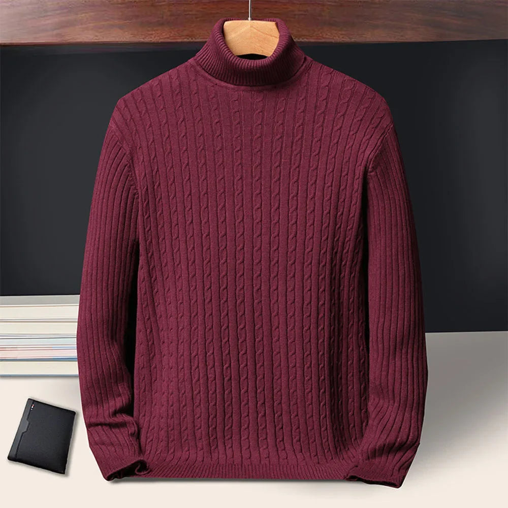 Rollkragenpullover für Herren mit Zopfmuster