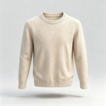 Unisex Langarm Pullover Rundhalsausschnitt Feinstrick Beige