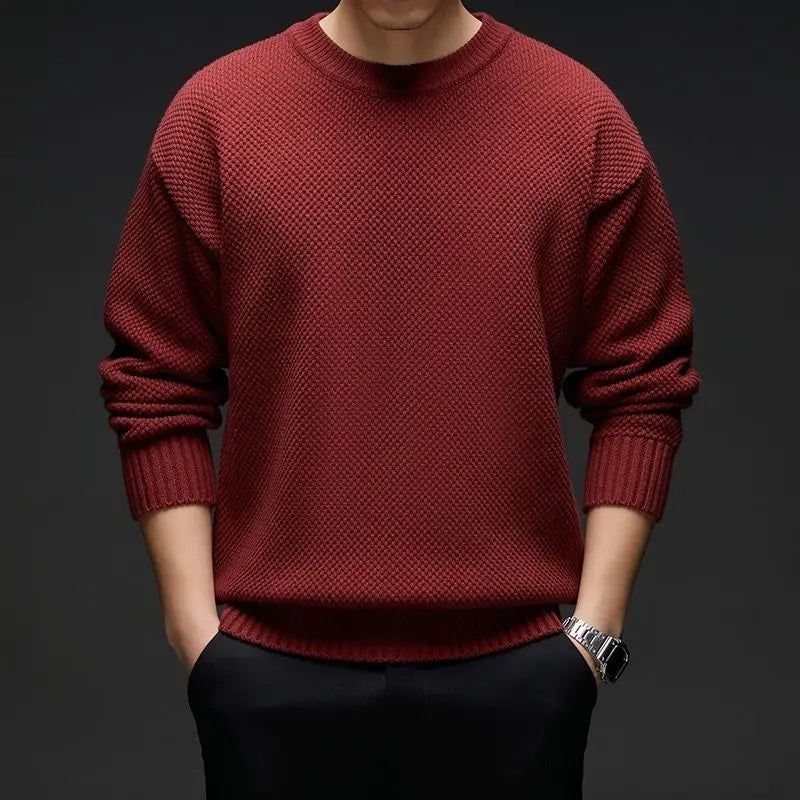 Herren Strukturierter Pullover Rundhals Grau Langarm Strickpullover
