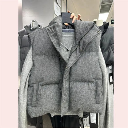Gepolsterte Damen Weste mit Stehkragen - Grau