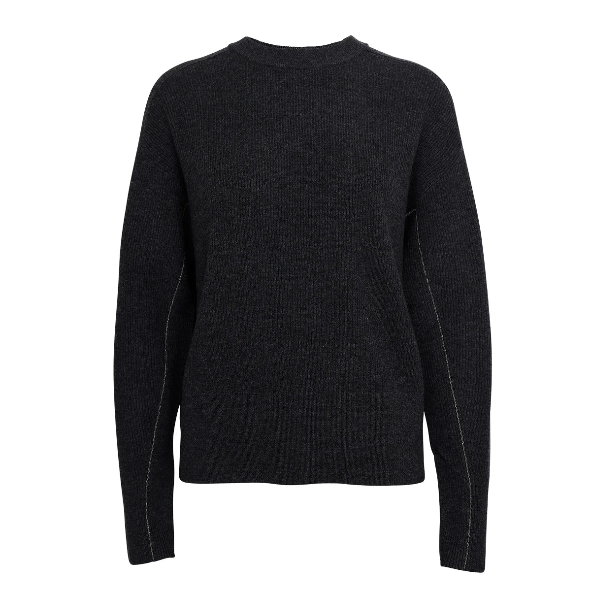 Damen Pullover gerippt Rundhals Langarm Strickpullover