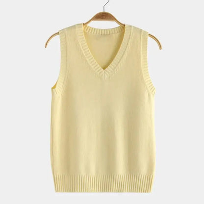 Unisex Strick Pulloverweste V-Ausschnitt Ärmellos Gerippte Säume