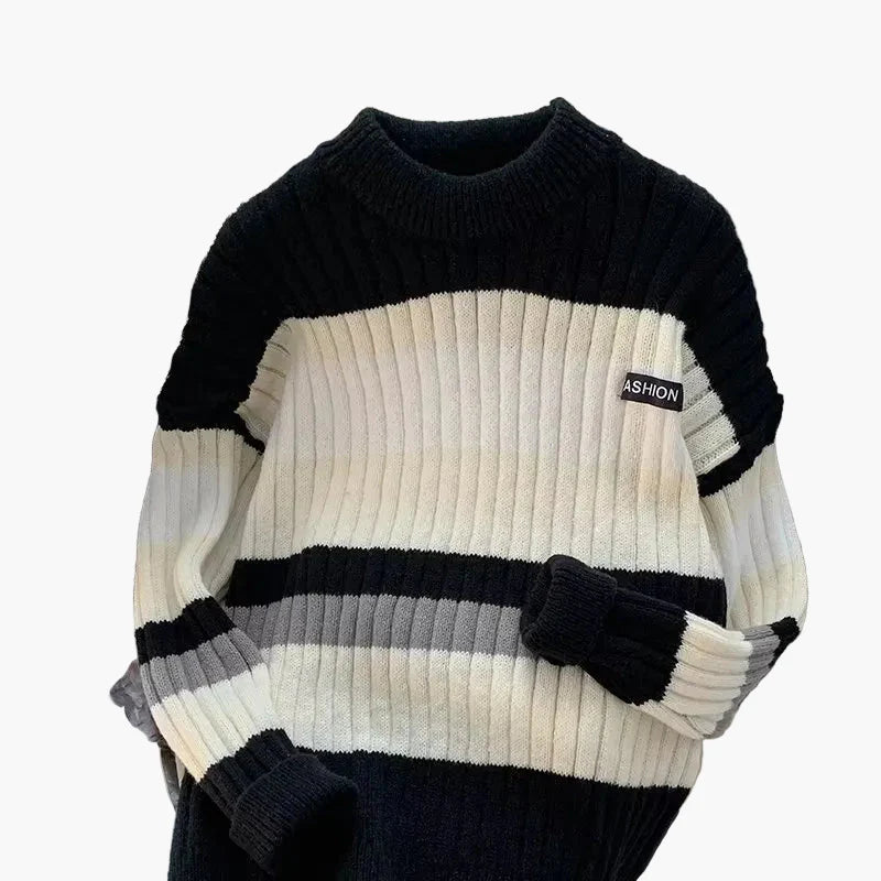 Herren Grobstrick Pullover mit Streifen – Modischer Freizeit-Sweater für Herbst & Winter