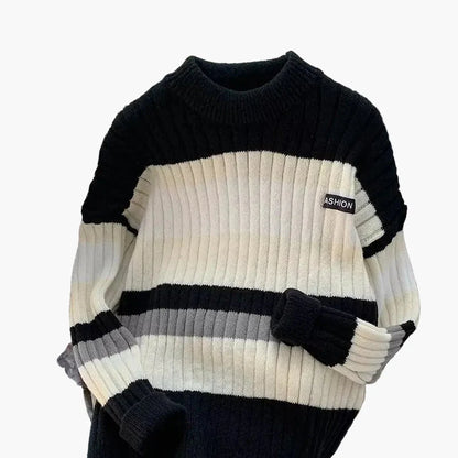 Herren Grobstrick Pullover mit Streifen – Modischer Freizeit-Sweater für Herbst & Winter