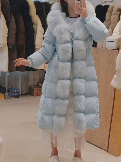Damen Winter Steppmantel Lang mit Kapuze und Pelzbesatz Schwarz
