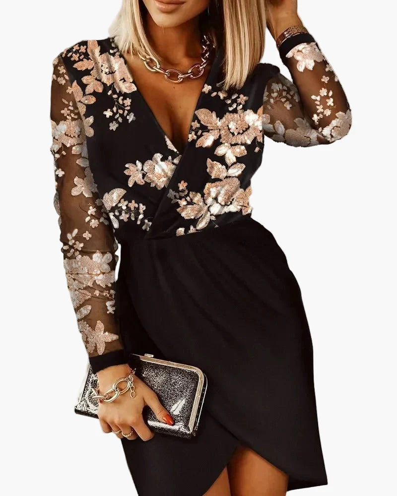 Damen Partykleid Elegant mit Pailletten und Wickeloptik – Perfekt für festliche Anlässe