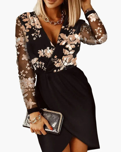 Damen Partykleid Elegant mit Pailletten und Wickeloptik – Perfekt für festliche Anlässe