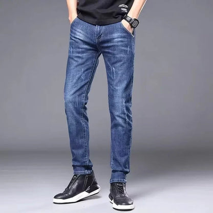 Herren Slim Fit Jeans mit Used-Effekten – Blau
