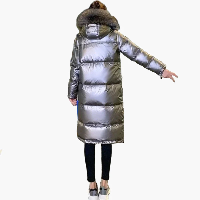 Damen Winter Daunenmantel mit Kapuze und Fellkragen – Eleganter, warmer Steppmantel für Alltag & Outdoor