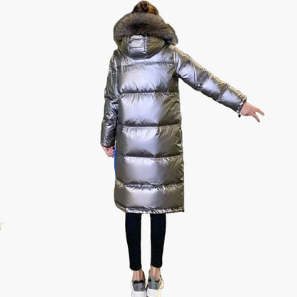 Damen Winter Daunenmantel mit Kapuze und Fellkragen – Eleganter, warmer Steppmantel für Alltag & Outdoor