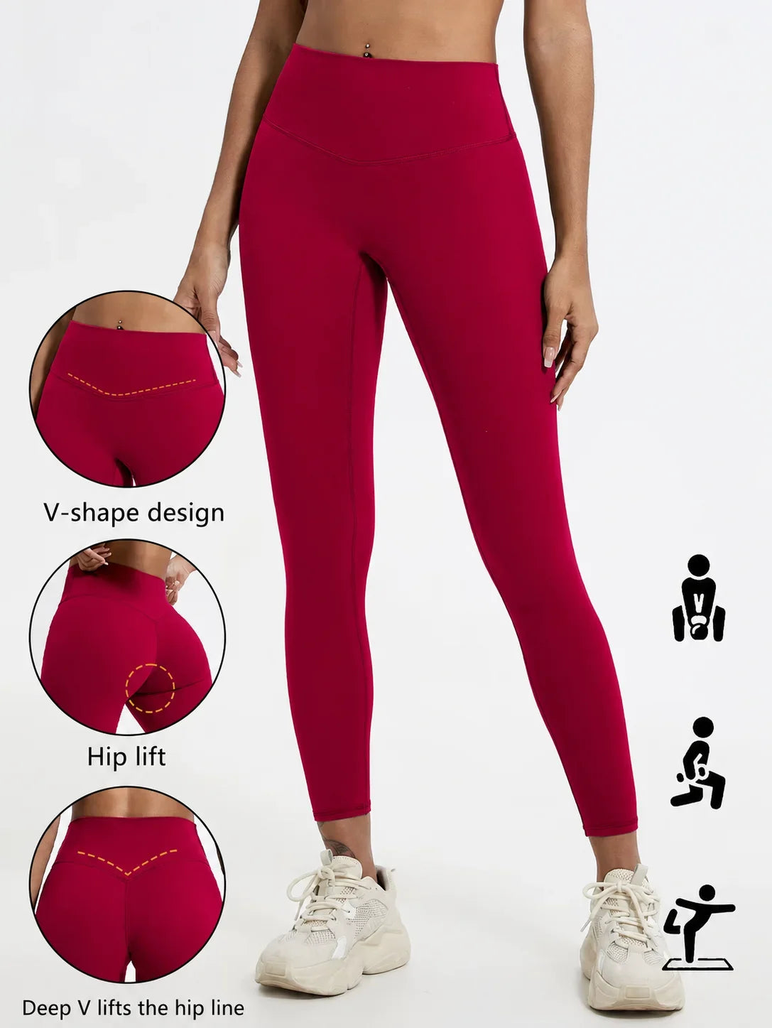 Damen Sport Leggings Hochbund V-Design Bauchkontrolle Yoga Fitness Hose