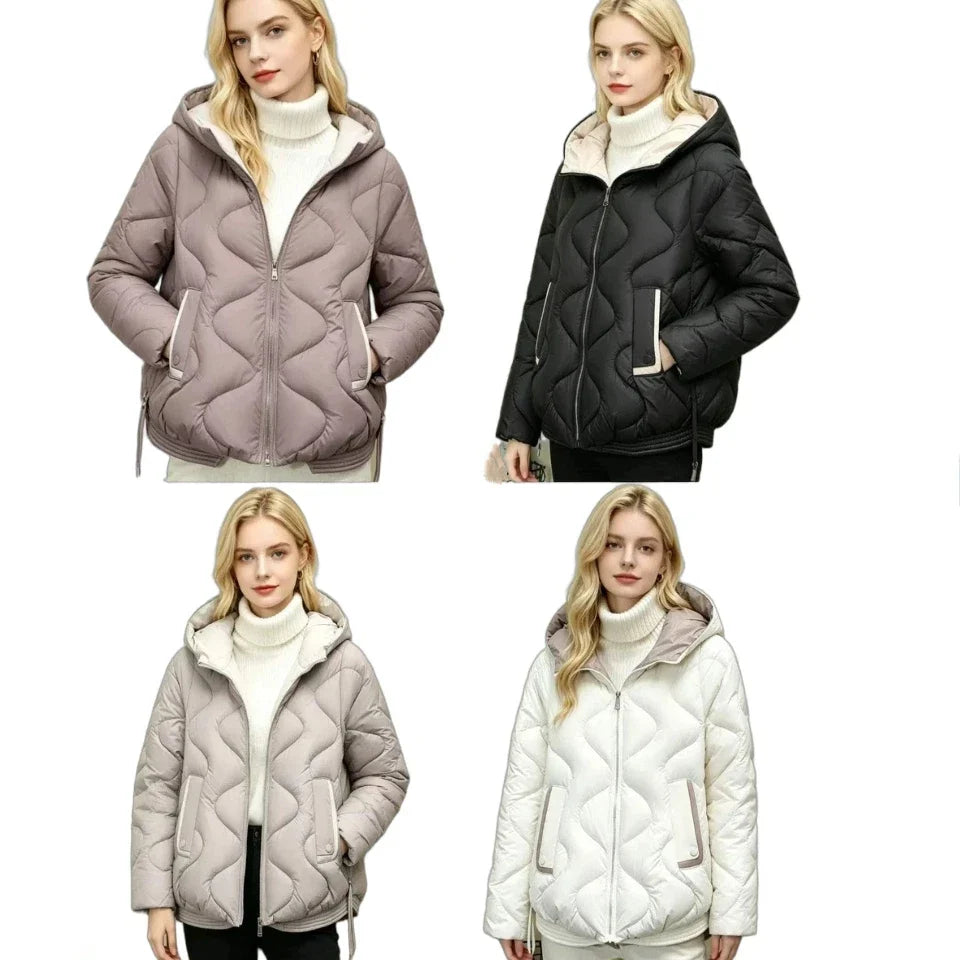 Damen Steppjacke mit Kapuze – Kurze Übergangsjacke Gepolstert