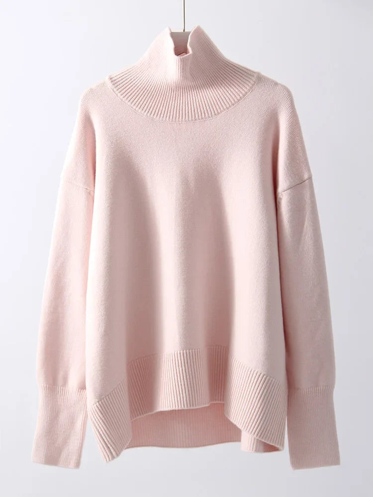 Damen Rollkragenpullover Oversize Strickpullover Lange Ärmel