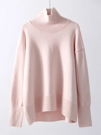 Damen Rollkragenpullover Oversize Strickpullover Lange Ärmel
