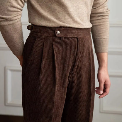 Cordhose Herren Plissee Weites Bein Knopfleiste Beige