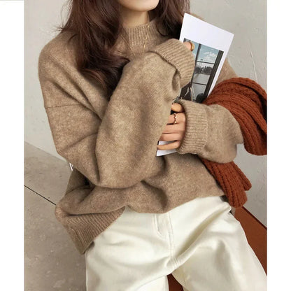 Damen Oversize Retro Strickpullover – Lässiger Herbst Winter Basic Sweater für Alltag & Freizeit