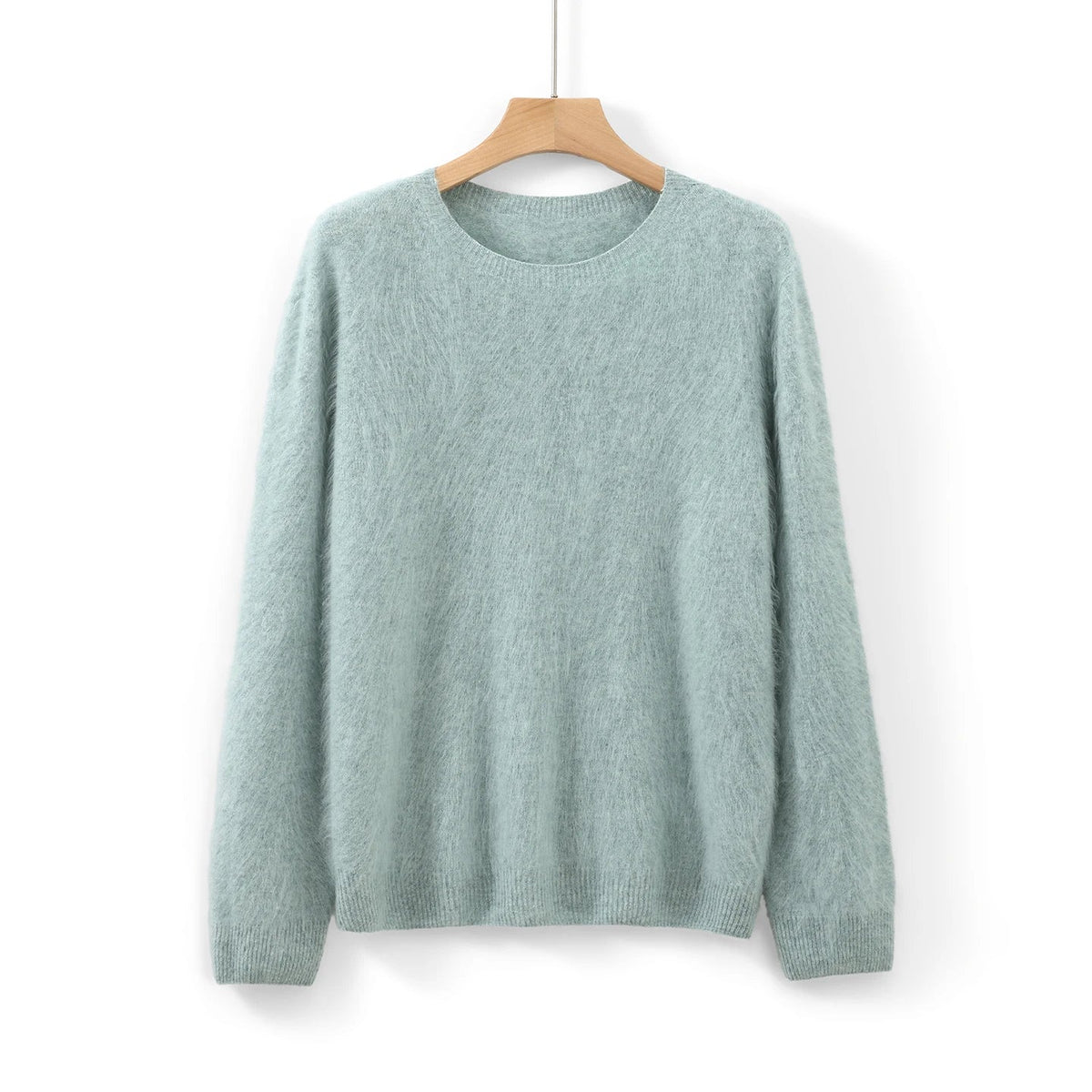 Damen Pullover flauschig weich Rundhalsausschnitt Langarm Strickpullover