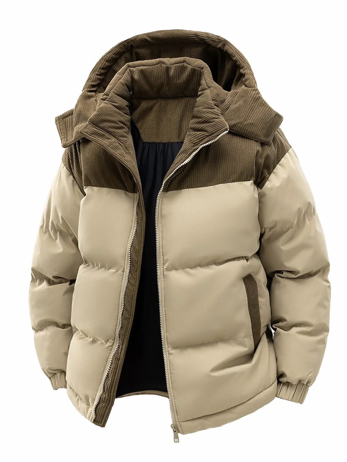 Gepolsterte Winterjacke mit Kapuze und Cord-Details für Herren