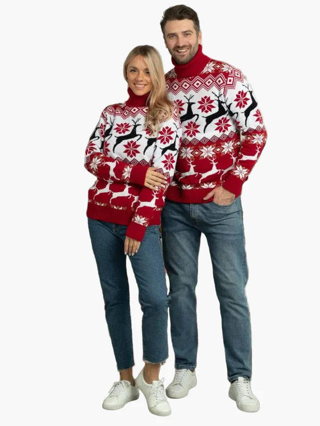 Damen Weihnachts-Pullover mit Rentier- und Schneeflocken-Muster – Festlicher Strickpullover für Winter & Feiertage