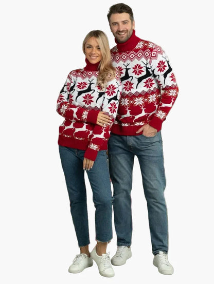 Damen Weihnachts-Pullover mit Rentier- und Schneeflocken-Muster – Festlicher Strickpullover für Winter & Feiertage