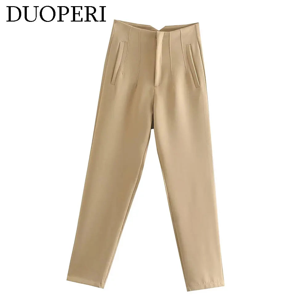 Damen Chinohose High Waist Gerade Beine Elegante Stoffhose Freizeithose