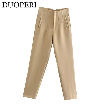 Damen Chinohose High Waist Gerade Beine Elegante Stoffhose Freizeithose