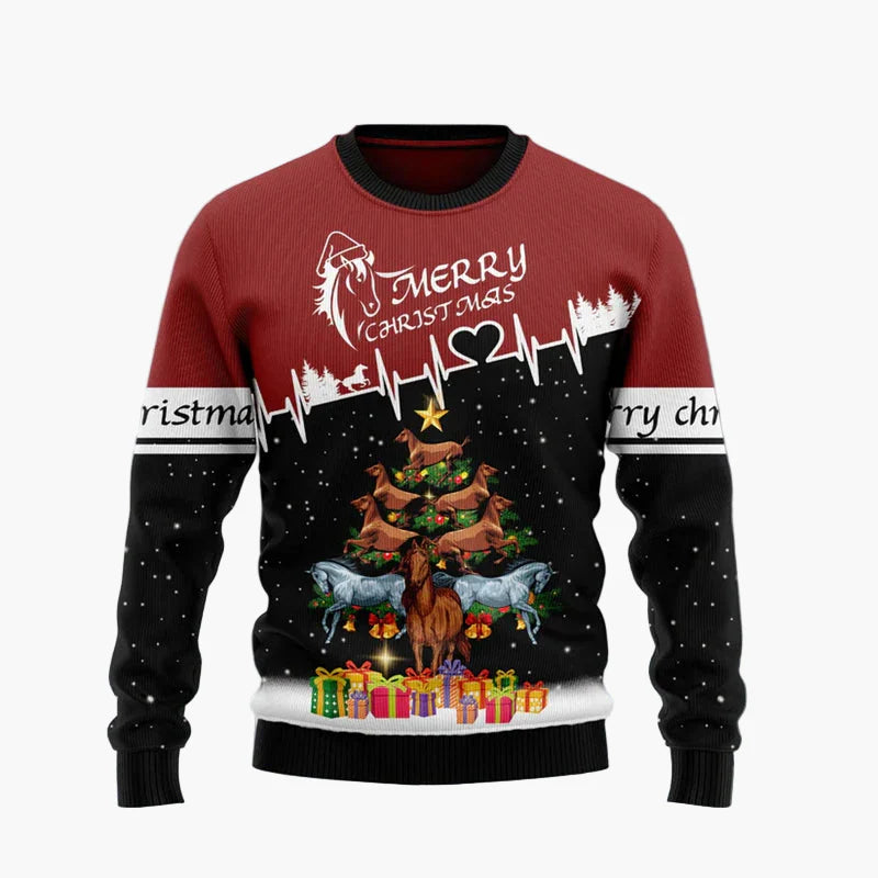 Unisex Lustiger Weihnachtspullover mit lachendem Pferde-Motiv – Perfekt für Ugly Christmas Sweater Partys